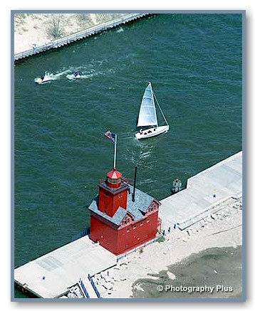 Aerial photo of the Big Red lighthouse at Holland, MI