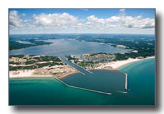 Muskegon Lake channel aerial photo
