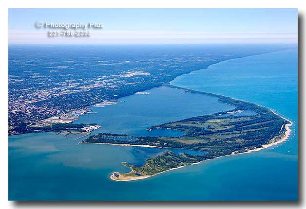 Aerial photo of the harbor at Erie, Pennsylvania on the southern shore of L...