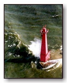 Aerial photo of the Muskegon lighthouse