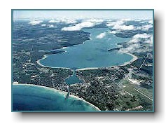 Aerial photo of Lake Charlevoix to the Northeast