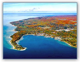 Aerial photo of Harbor Springs<br/> in the fall