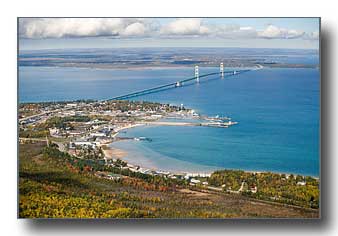 Mackinaw City aerial photo in the fall