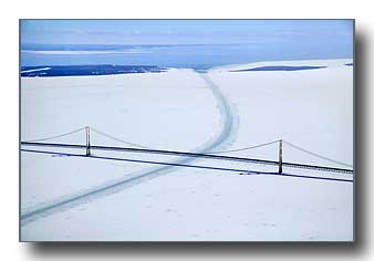 The Mackinac Bridge in winter