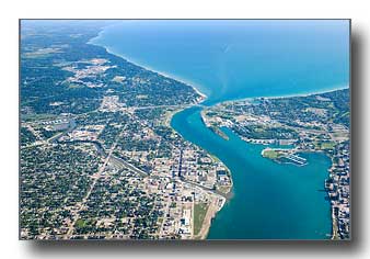 High aerial view of Port Huron