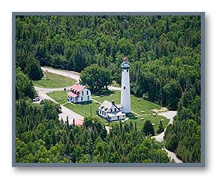 Aerial photo of the New Presque Isle Lighthouse at Presque Isle, MI