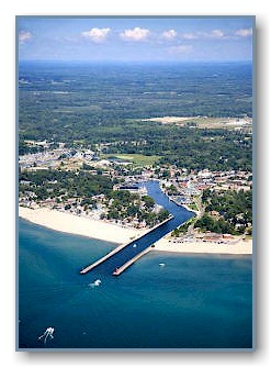 An aerial view of the South Haven channel